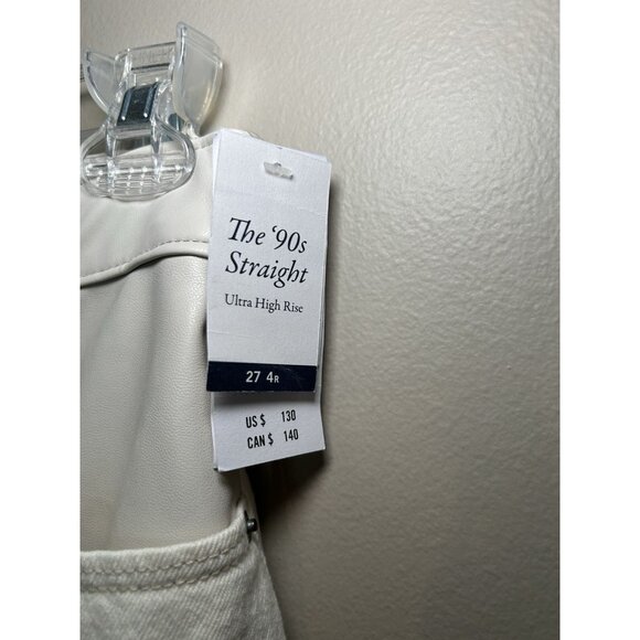 Abercrombie & Fitch Cream 90's Straight Ultra High Rise Jeans Leather Trim 27 - Picture 4 of 7
